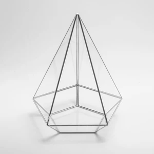 El Crea Designs Gümüş Silver Geometrik Teraryum Prizma Cam Fanus Çikolata Kutusu 26 x 21 x 21 cm