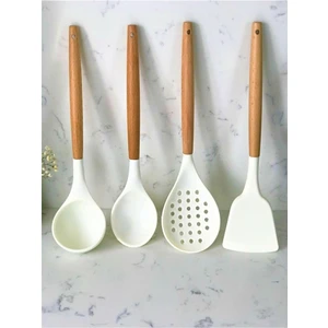 Senin Dükkanın Silikon Bambu Saplı 4 Parça Mutfak Servis Seti Kremengi