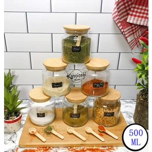 Karçiçeği Home 6’Lı Bambu Baharatlık Takımı 12 Parça 500ml Kaşıklı Etiketli