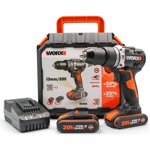 WX352 20 Volt/2.0 Ah Li-Ion Çift Akülü Kömürsüz  Şarjlı Darbeli Matkap