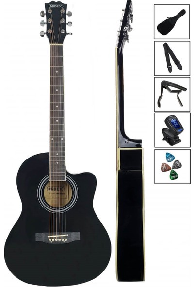 Midex GRX-39BK Kesik Kasa Siyah Akustik Gitar 4/4 Yetişkin Boy (Çanta Askı Tuner Capo Pena)