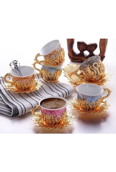 Busem Ahsen Tiryaki Desenli Mix Kahve Seti Altın