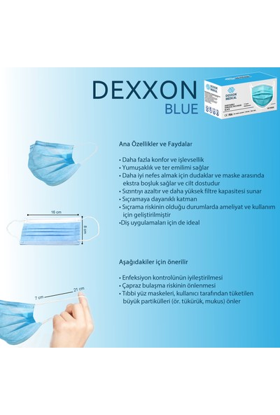 Dexxon Medical Maske Mavi Cerrahi Elastik Kulaklı-10 Adet