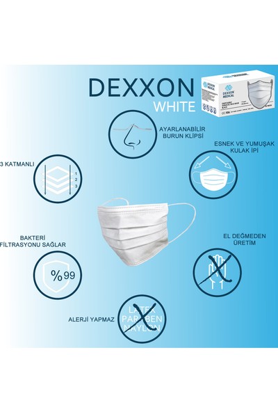 Dexxon Medical Maske Cerrahi Elastik Kulaklı Beyaz-50 Adet
