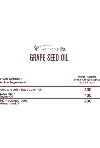 L'ACTONE life Grape Seed Oil 800 mg / 60 Kapsül