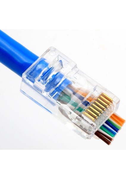 3C Store 100 Adet RJ45 Konnektör 6u Altın Kaplama P Ethernet Kabloları Yoluyla Modül Fişı Ağ Rj-45 Kristal Kafaları Cat5 CAT5E (Yurt Dışından)