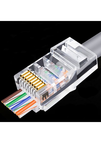 3C Store 100 Adet RJ45 Konnektör 6u Altın Kaplama P Ethernet Kabloları Yoluyla Modül Fişı Ağ Rj-45 Kristal Kafaları Cat5 CAT5E (Yurt Dışından)