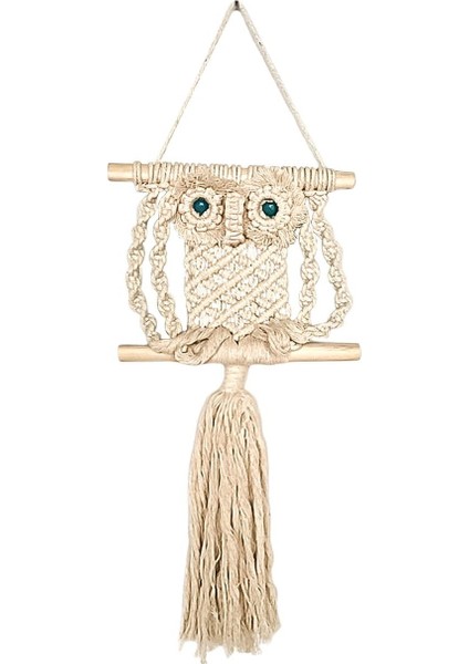 El Dokuması Baykuşlu Dreamcatcher - Beyaz (Yurt Dışından)