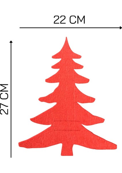 Kırmızı Keçe 6 Adet Çam Ağacı Şekilli Servislik Kaşıklık Yılbaşı Dekoru Masa Düzeni Mutfak Konsepti