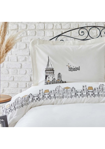 Galata Siyah Nakışlı Çift Kişilik %100 Pamuk Nevresim Takımı fiyatları