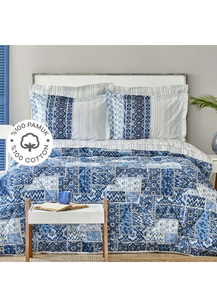 Pietra Mavi %100 Pamuk Çift Kişilik Uyku Seti