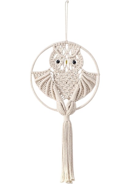 El Dokuması Baykuşlu Dreamcatcher - Beyaz (Yurt Dışından)