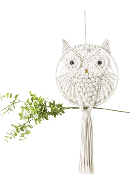 El Dokuması Baykuşlu Dreamcatcher - Beyaz (Yurt Dışından)