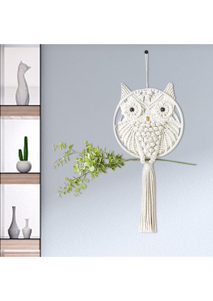 El Dokuması Baykuşlu Dreamcatcher - Beyaz (Yurt Dışından)