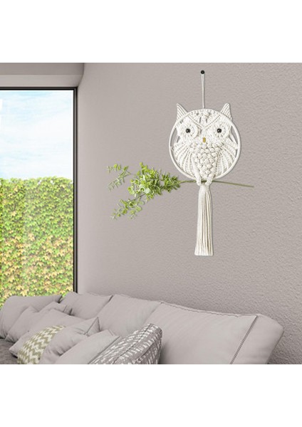 El Dokuması Baykuşlu Dreamcatcher - Beyaz (Yurt Dışından)