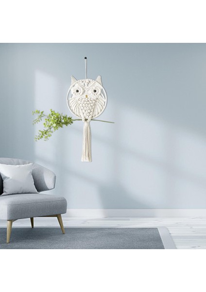El Dokuması Baykuşlu Dreamcatcher - Beyaz (Yurt Dışından)