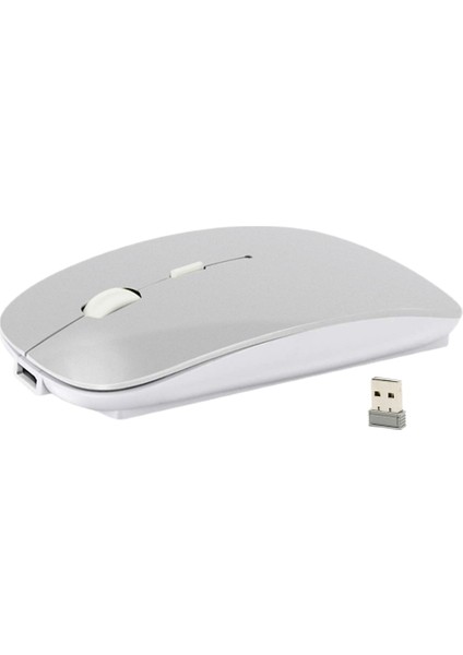 Kablosuz + Bluetooth Şarj Edilebilir Sessiz Mini Mouse USB Optik Fare - Gümüş (Yurt Dışından)