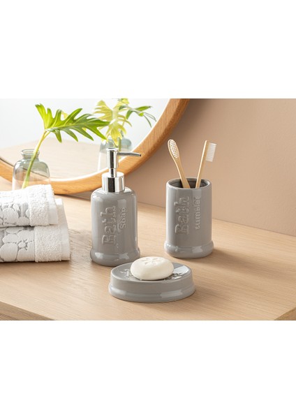 Macy 3'lü Banyo Setı 7X7X18+7X7X11+11X8X3 cm Gri