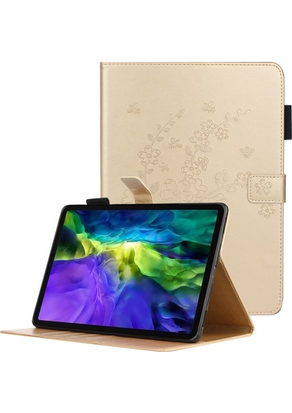 iPad Pro 11 Inç Için Çiçek Baskılı Standlı Cüzdan Işlevli Pu Deri Tablet Kılıfı (Yurt Dışından)