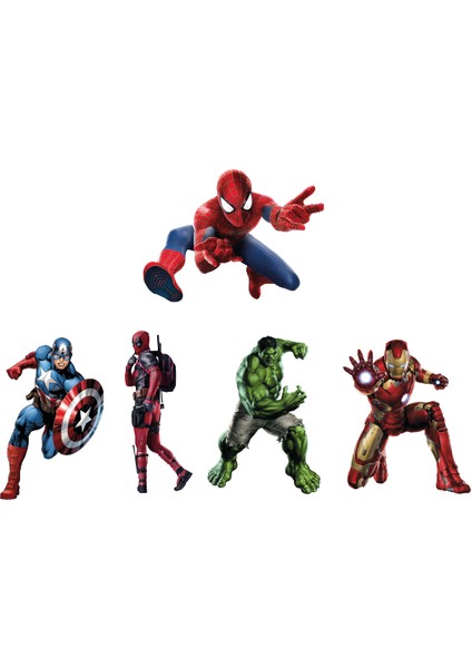 Atalya Reklam Deadpool Captain America Ironman Hulk Spiderman 3D Duvar Sticker Beşli Set