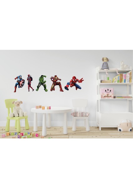 Atalya Reklam Deadpool Captain America Ironman Hulk Spiderman 3D Duvar Sticker Beşli Set