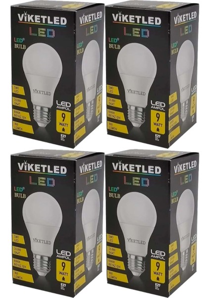 Viketled LED Ampül Beyaz-White 9W (4 Lü Set)