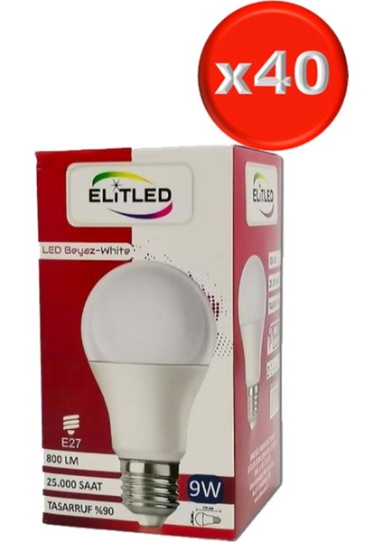 LED Ampül Beyaz-White 9W (40 Lı Set)