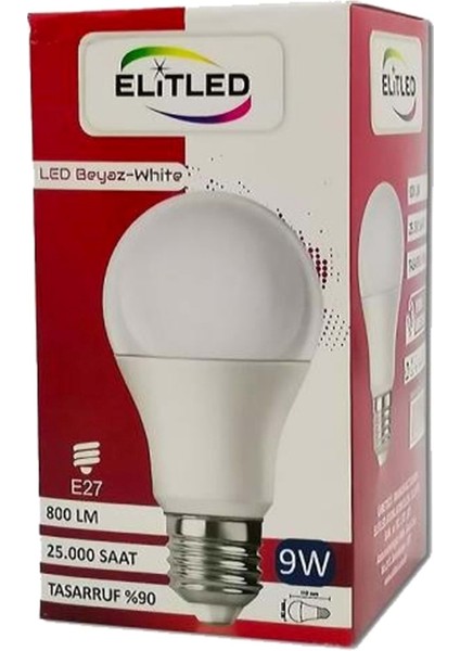 LED Ampül Beyaz-White 9W (40 Lı Set)