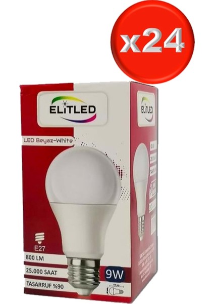 LED Ampül Beyaz-White 9W (24 Lü Set)