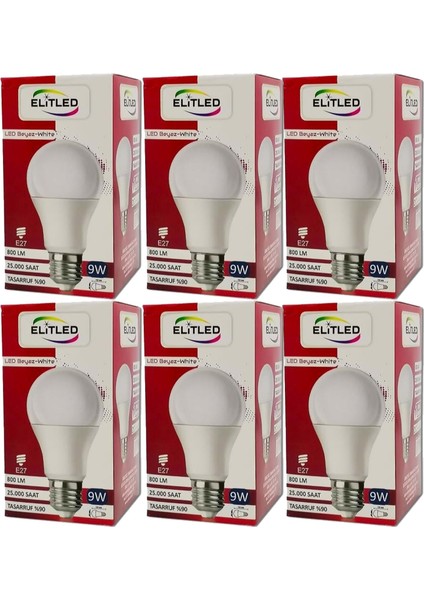 LED Ampül Beyaz-White 9W (6 Lı Set)