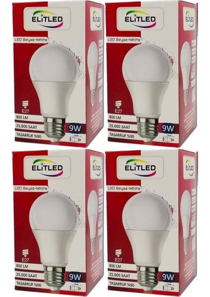 LED Ampül Beyaz-White 9W (4 Lü Set)