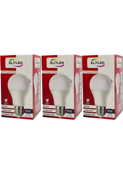 LED Ampül Beyaz-White 9W (3 Lü Set)