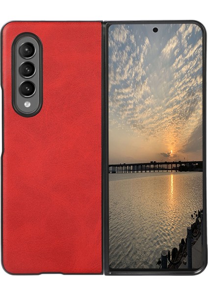 Samsung Galaxy Z Fold3 5g Iki Renkli Dana Doku Kılıf Kırmızı (Yurt Dışından)