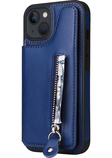 Katı Renkli Çift Toka Fermuar Durumda Apple iPhone 13 Mavi (Yurt Dışından)