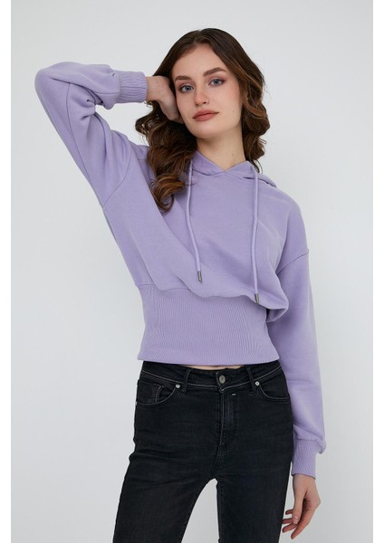 Kadın Kapüşonlu 3 Iplik Oversize Sweatshirt Lila