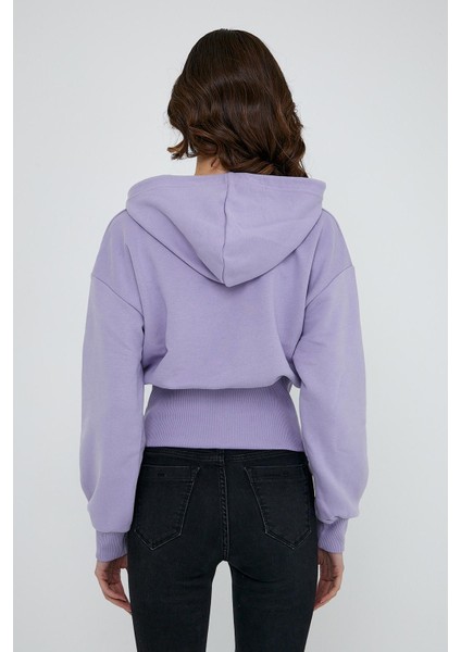 Kadın Kapüşonlu 3 Iplik Oversize Sweatshirt Lila