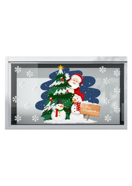 Yılbaşı Duvar Cam Sticker Noel Baba