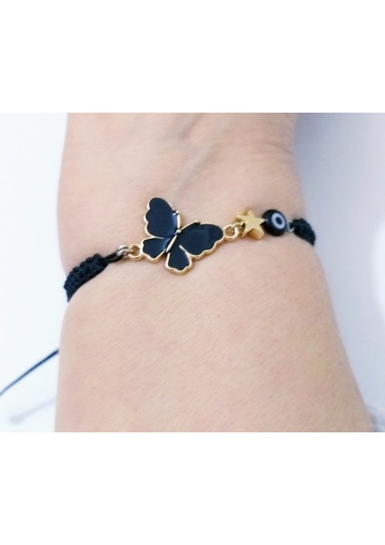 Siyah Nazar Boncuklu Hematit Yıldızlı Mineli Kelebek Bileklik modelleri