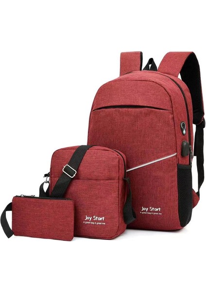 USB Şarj Basit Eğlence Seyahat Sırt Çantası Laptop Çantası Üç Parçalı Gri (Yurt Dışından)