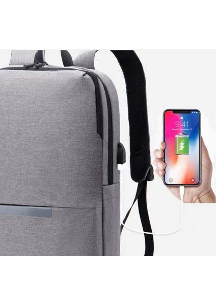 USB Şarjı Mi Sırt Çantası Erkek ve Kadın Moda Dizüstü Bilgisayar 14-17" Bilgisayar Sırt Çantası Gri (Yurt Dışından) fiyatları