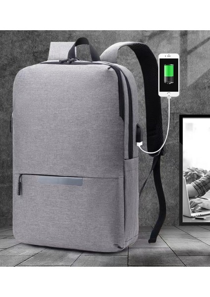 USB Şarjı Mi Sırt Çantası Erkek ve Kadın Moda Dizüstü Bilgisayar 14-17" Bilgisayar Sırt Çantası Gri (Yurt Dışından) modelleri