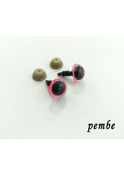 Amigurumi Vidalı Renkli Göz - Pembe - 10 mm - 20 Adet (10 Çift) Kilitli Göz