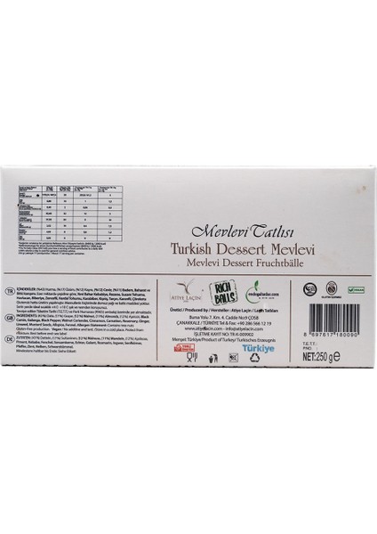 Atiye Laçin Mevlevi Tatlısı - 250 gr (%100 Doğal ,Unsuz ,Yağsız ,Şekersiz ,Katkısız ve Koruyucusuz.)