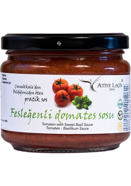 Atiye Laçin Fesleğenli Domates Sosu 250 g ( %100 Doğal ,Katkı Maddesi , Renklendirici ve Koruyucu İçermez. )