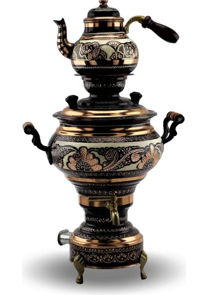 Gül Çiçek Elektrikli Bakır Semaver 3 Lt