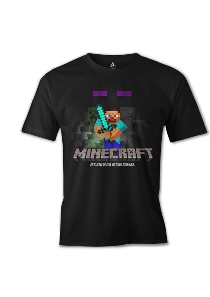 Lordd T-Shirt Minecraft - Survival Of The Fittest Siyah Erkek Tshirt