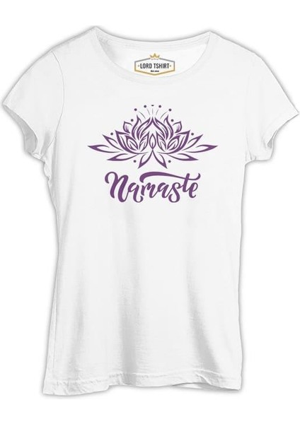 Lordd T-Shirt Yoga - Lotus Namaste Beyaz Bayan Tshirt