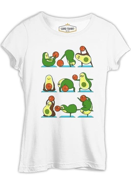 Lordd T-Shirt Yoga - Avocado Pozlar Beyaz Bayan Tshirt
