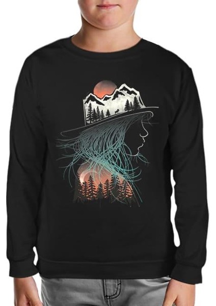 Lordd T-Shirt Doğa Macera Kamp Silüet Siyah Çocuk Sweatshirt