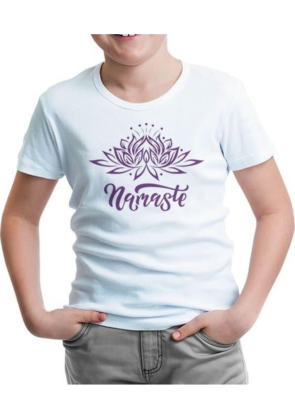 Lordd T-Shirt Yoga - Lotus Namaste Beyaz Çocuk Tshirt